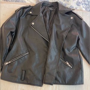 Oversized Black Leather Motto Jacket